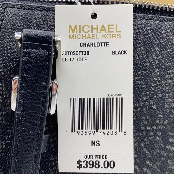 MICHAEL KORS CHARLOTTE LARGE TOP ZIP TOTE Black